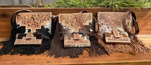 2025 cuir repoussé à la main frange peau de vache sac à bandoulière et cuir repoussé à la main RFID blocage portefeuille à la mode pochette femmes ensembles - Product Image 3