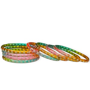 Trending Multi Color Gold Plated Pearl Kashmiri Raindrop <b>Glass</b> <b>Bangles</b> with Gold Sparkle Lightweight Wedding Set for Women - Product Image 3