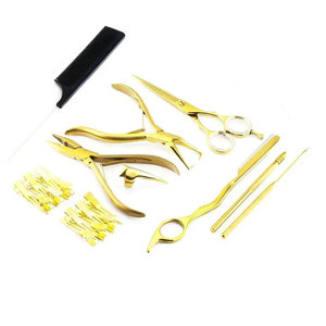 Professional Hair Extension Tools Kit with <b>Silicone</b> <b>Beads</b> in Black Brown and Beige Microlink Pliers Scissors Loop and Hook - Product Image 2