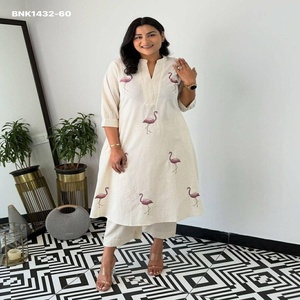 Nueva Colección de Conjuntos Kurti Plazzo Blancos de Algodón 60*60 con Estampado de Aves, Listos para Usar, Venta al Por Mayor, Fabricante de la India - Product Image 1