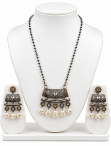 Conjunto de Collar y Pendientes de Aleación Bicolor Chapado en Oro con Circonitas, Diseño Floral, Hecho a Mano, Estilo Bohemio Indio, para Mujer, Boda, Fiesta - Product Image 1