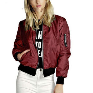 Blouson bomber zippé coupe-vent pour femme, style moderne uni, avec col et poignets en maille côtelée, veste décontractée - Product Image 1