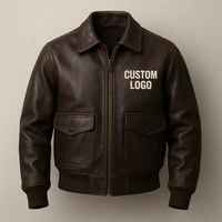 Veste en cuir véritable pour homme, col rabattu, fermeture éclair sur le devant, logo personnalisé, style automne, couleur marron