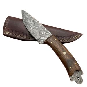 Cuchillo de caza EDC de hoja fija de acero de Damasco hecho a mano y personalizado, punta de caña, mango de madera, pino de mosaico, bolster de Damasco, DIY OEM - Product Image 3