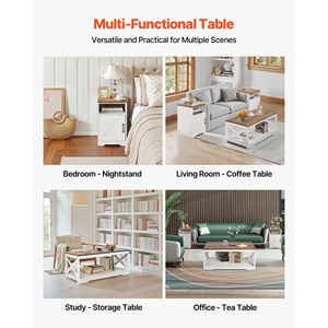 Set Tavolino da Caffè Stile Fattoria 3 Pezzi, Tavolino Industriale da 40 Pollici con 2 Tavolini Laterali, Facile Montaggio, Set per Soggiorno - Product Image 6
