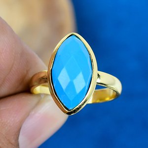 Turquoise Marquise Shape Faceted Gemstone Brass 18k Gold Plated Bezel Handmade Trendy Ring <b>For</b> Women <b>Gift</b> <b>For</b> <b>Her</b> - Product Image 2
