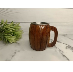 Chope à bière en bois naturel de qualité supérieure, tasse à thé artisanale, vaisselle classique avec poignée, compatible lave-vaisselle et micro-ondes, emballage cadeau - Product Image 1