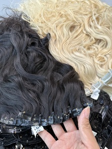 Extensions à clips sans couture CDYHAIRVN, ondulées naturelles, blond 613, noir naturel, cheveux vierges vietnamiens non-remy, couleurs de cheveux humains de qualité supérieure - Product Image 2