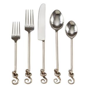 Ensemble de couverts vintage en métal avec poignées nouées, finition miroir haute brillance, compatible lave-vaisselle, pour mariage (cuillère, fourchette, couteau) - Product Image 1