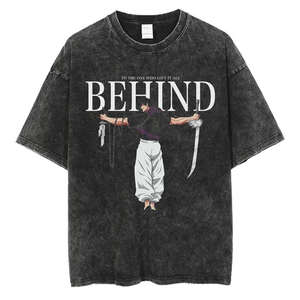 เสื้อยืดผู้ชายสไตล์ฮาราจูกุลายการ์ตูนโกโจวินเทจทรงโอเวอร์ไซส์แบบย้อมสีเอซิด - Product Image 3