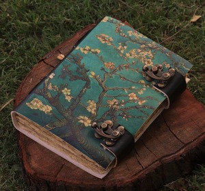 Vintage Leather Journal <b>Van</b> Gogh Almond Blossom Embossed Hardcover Cover Spiral Binding Handmade Deckle Edge Notebook - Product Image 3