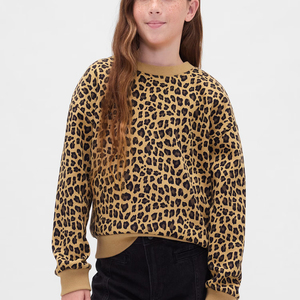 Sweat-shirt à col rond pour femme, imprimé léopard violet, coupe régulière, manches longues, en coton tricoté, pour l'automne - Product Image 3