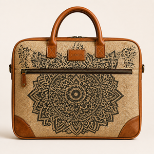 Sac à dos pour ordinateur portable en jute écologique et durable, imprimé mandala, fermeture éclair, grande capacité, doublure en toile, style bohème pour le bureau et l'université - Product Image 2