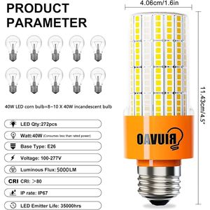 Lampadina LED a Pannocchia 40W, Equivalente a 320W, 5000LM, 5000K Luce Diurna, Impermeabile, Risparmio Energetico 90%, Attacco E26 - Product Image 3