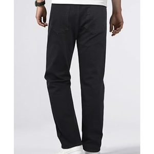 Jeans de mezclilla tejida de corte recto y ajuste regular para hombre, cintura media, casuales, de algodón, color liso, de tela gruesa, estilo urbano, lavado regular, para otoño - Product Image 2