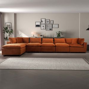 Divano Componibile in Velluto Arancione Bruciato Hayward per Soggiorno - Product Image 4
