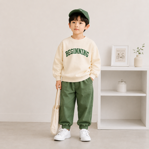 Custom Korean Style Boys Casual Wide Leg Pants Khaki 65% Cotton 35% Polyester Durable Anti-Pilling <b>Trousers</b> - Product Image 1
