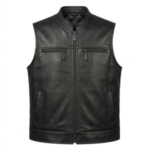 UNITE <b>Men's</b> <b>Black</b> Modal Breathable Moto Biker <b>Vest</b> Stand Collar Zipper Closure Windproof Outerwear Winter Wear - Product Image 2