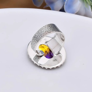 Natural Ametrine 925 Sterling <b>Silver</b> Natural Gemstone <b>Ring</b> for Women Yellow Purple Quartz Jewelry Vintage Elegant <b>Ring</b> - Product Image 3