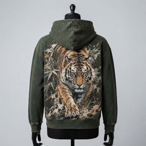 Sudadera con Capucha Oversize para Hombre, Diseño de Tigre Verde Oscuro, Estilo Urbano, ONEAPEX, Diseño Personalizado en la Espalda, Venta al Por Mayor - Product Image 4