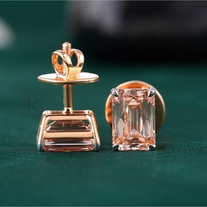 Pendientes de Perlas de Agua Dulce Rosadas de 4.07 CT, Corte Esmeralda, Diamante Cultivado en Laboratorio, Oro Rosa de 14K, Baño de Rodio, Diseño en Forma de Tornillo - Product Image 1