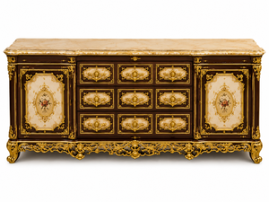 Ensemble de meubles de chambre à coucher en bois sculpté de style rococo, ensemble de meubles de chambre à coucher de luxe en bois comprenant un lit avec des tables de chevet, une commode et une armoire - Product Image 4