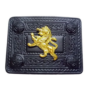 หัวเข็มขัดเข็มขัดกิลท์สก็อตแบบดั้งเดิมสีดำสนิท/หัวเข็มขัดกิลท์ลายเซลติก รูปสิงโตกำลังดึ๋ง คุณภาพสูงสุด ขายส่ง - Product Image 1