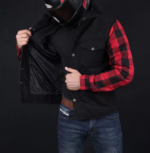 Chemises de moto pour hommes à manches longues, à carreaux noirs et rouges, coupe-vent, style automne, vêtements de moto - Product Image 3