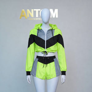 Chaqueta corta cortavientos de dos piezas personalizada, chándal de nailon con cremallera de retazos, conjunto corto cortavientos para mujer - Product Image 2