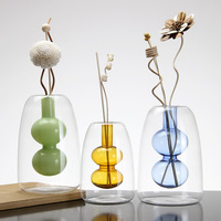 Diffuseur d'arômes en verre à double paroi, bouteille diffuseur d'huiles essentielles en forme de gourde, diffuseur sans flamme en rotin