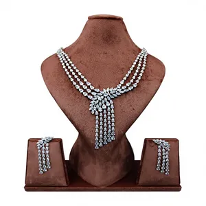 Luxury Brass Rhodium Plated Ruby Red Cubic Zirconia Jewelry <b>Set</b> Gorgeous Bridal CZ <b>Crystal</b> Necklace Hanging Earrings - Product Image 3