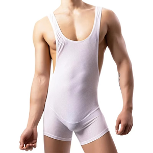 <b>Men</b> Neon Yellow Sleeveless Romper Spandex Polyester Breathable Seamless Adult Leisurewear - Product Image 4