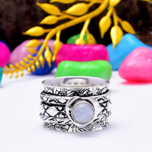 Moonstone <b>Spinner</b> <b>Ring</b> Handmade <b>Fidget</b> Rainbow Moonstone Sterling Silver <b>Ring</b> Anxiety Relief Jewelry Boho Gift - Product Image 2