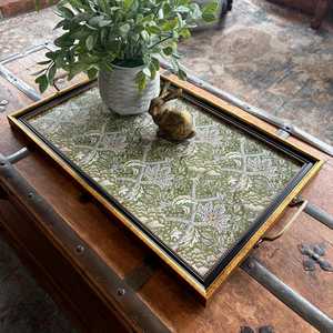 Modern <b>Walnut</b> Wood Tray Handmade Vintage Floral Decorative Serving Tray with Handles Rustic Wooden Ottoman Coffee <b>Table</b> Tray - Product Image 3