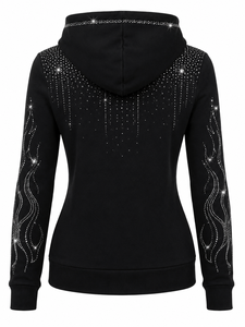 Sudadera con Capucha de Invierno para Mujer, Transpirable, con Pedrería Brillante, Suave y Casual, con Bolsillo Tipo Canguro - Product Image 6
