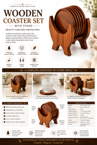 Wooden Coaster Holder Set Round Minimalist Design Durable Tabletop Home <b>Decor</b> for Living Room Indoor Use - Product Image 4