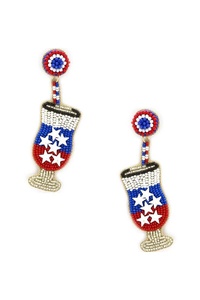 Pendientes Colgantes Rojos, Blancos y Azules de Moda para Mujeres y Niñas, Pendientes con Cuentas de Flores Patrióticas para Conciertos y Uso Diario - Product Image 1
