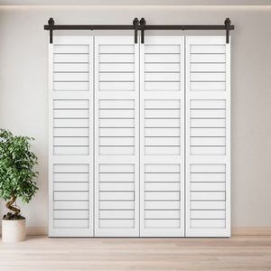 Kit ferramenta porta da fienile scorrevole da 60 \ "con 4 porte a rulli a forma di J lisce e silenziose non incluse - Product Image 3