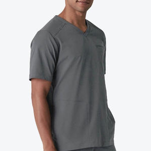 Vente en gros EVERGLIDE Blouse médicale unisexe en coton et polyester de haute qualité, à manches courtes, col en V, gris, uniforme d'hôpital respirant - Product Image 1