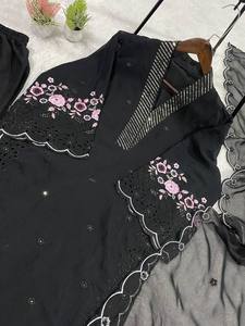 Conjunto de Top y Pantalón Plazzo para Mujer con Bordado de Lentejuelas, Dupatta-MAL CHANDERI, Elástico, de Secado Rápido y Reversible - Product Image 6