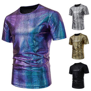 เสื้อยืดผู้ชายลายจระเข้เมทัลลิกเงา ทรงเข้ารูป สำหรับงานปาร์ตี้ ไนท์คลับ ดิสโก้ การแสดงบนเวที แขนสั้น แฟชั่น - Product Image 1
