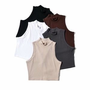 Chaleco Retro sin Mangas con Cuello Medio Alto para Mujer, Ajustado, Corto, de Cintura Alta, Ombligo Expuesto, Elástico Interior, Casual, de Verano - Product Image 1