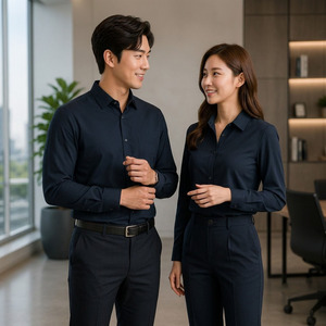 Ensemble uniforme professionnel bleu marine unisexe pour adultes, hommes et femmes, en polyester et élasthanne respirant, design classique - Product Image 2