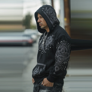 Sweat à capuche tendance pour homme avec strass, pull en polaire épais pour l'hiver, hauts à capuche avec strass pour homme - Product Image 2