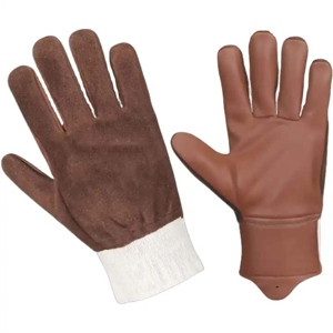 Premium Quality Brown Cow Grain Leather Heavy Duty Industrial Safety <b>Gloves</b> Heat Resistance 11 oz Thickness Anti-Slip Safety - Product Image 1