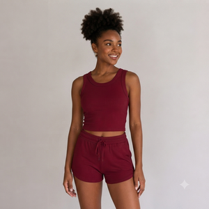 Conjunto de Dos Piezas para Mujer, Top Corto y Pantalones Cortos Acanalados, Sin Mangas, a Rayas, de Poliéster/Algodón, Estilo Playero, para Verano, Corte Regular - Product Image 1