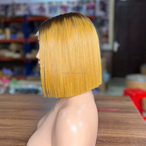 Perruque Bob Blond Miel Cheveux Vierges Vietnamiens Full Lace Sans Colle Bonnet en Dentelle Suisse Taille Moyenne Texture Lisse - Product Image 2