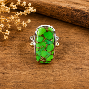 Bague en argent avec pierre précieuse turquoise cuivrée verte, style bohème western, pour femme, vente en gros - Product Image 3