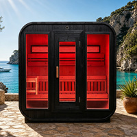 Cabine de sauna extérieure en pin avec WiFi intelligent en option, thérapie par lumière rouge, sauna à vapeur en forme de cube, 1 à 4 personnes, chauffage électrique noir, ODM Deck