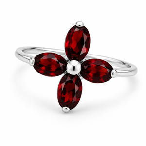 Trendy <b>Garnet</b> Flower Cut Prong-Set Sterling <b>Silver</b> Rhodium Plated <b>Ring</b> for Women's Wedding-Rhaya Jewels - Product Image 2